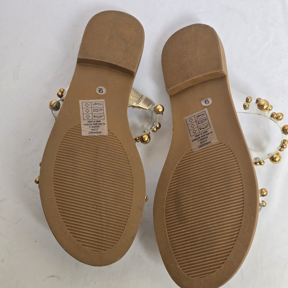 Pierre Dumas Sense-2 Gold Studded Clear Strap Slide Sandals Womens 9 - Picture 6 of 6